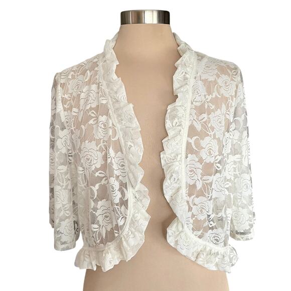 Glamour Sheer Lace Ruffled Short Sleeve Shrug Sz XL Fairy Boho Cottage Romantic - Picture 1 of 8
